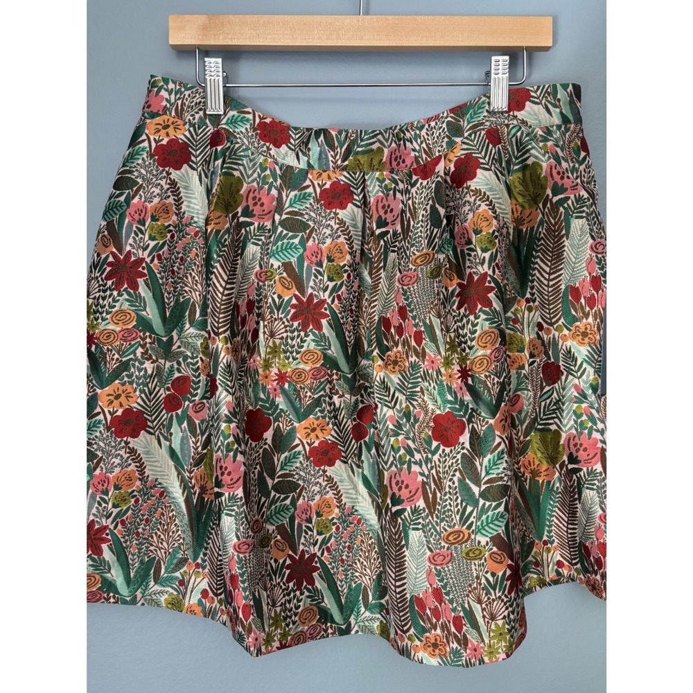 ModCloth Floral Tapestry Pleated Mini Skirt Red Green Whimsical Size 16 NWT Boho - Picture 2 of 10